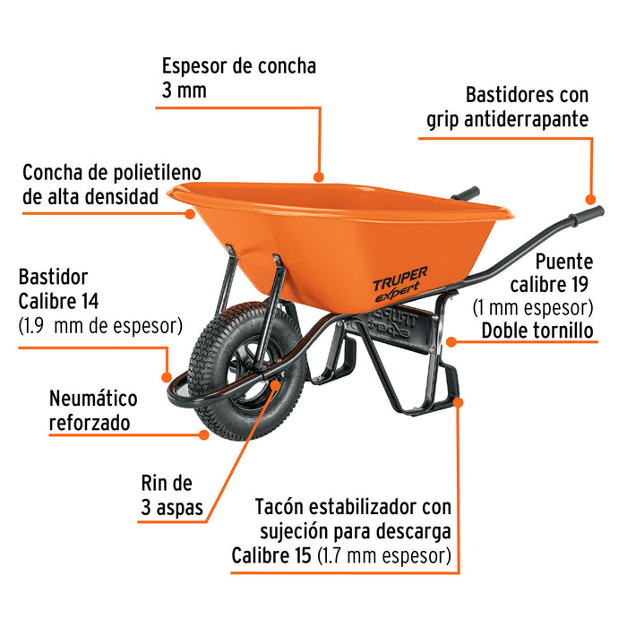 Carretilla 6ft3 Expert plástica, neumática, bastidor tubular 103008 CAT-60PLX