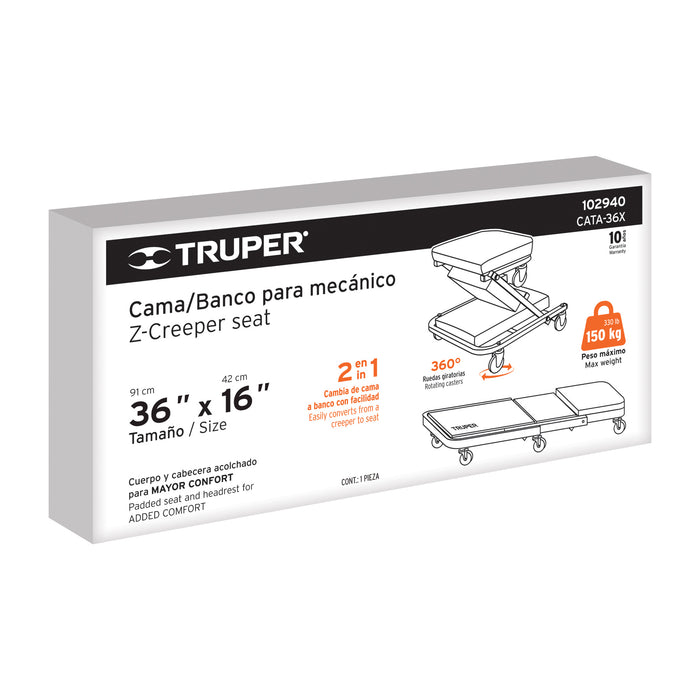 Cama de acero 36' para mecánico, Truper 10098 CATA-36