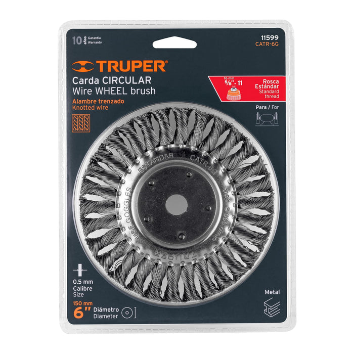 Carda trenzado grueso 6' x 5/8' para esmeril, Truper 11599 CATR-6G