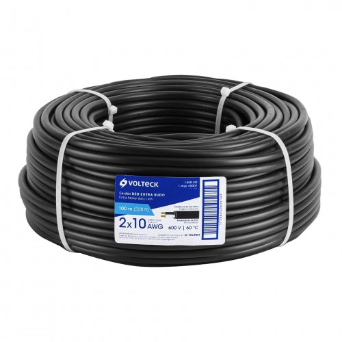 Metro de cable uso extra rudo 2 x 10 AWG en rollo de 100 m 40002 CAUR-210