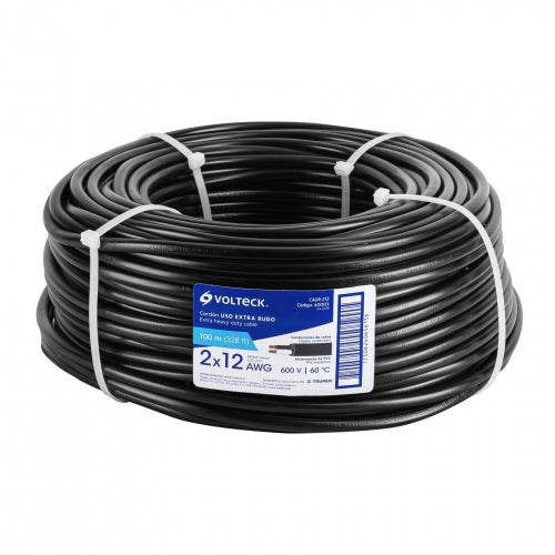 Metro de cable uso extra rudo 2 x 12 AWG en rollo de 100 m 40003 CAUR-212