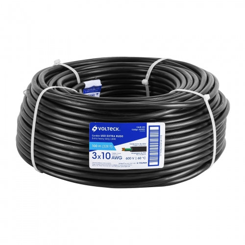 Metro de cable uso extra rudo 3 x 10 AWG en rollo de 100 m 40005 CAUR-310