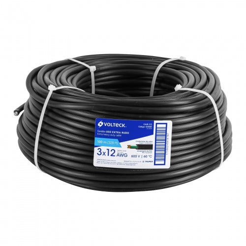 Metro de cable uso extra rudo 3 x 12 AWG en rollo de 100 m 40006 CAUR-312