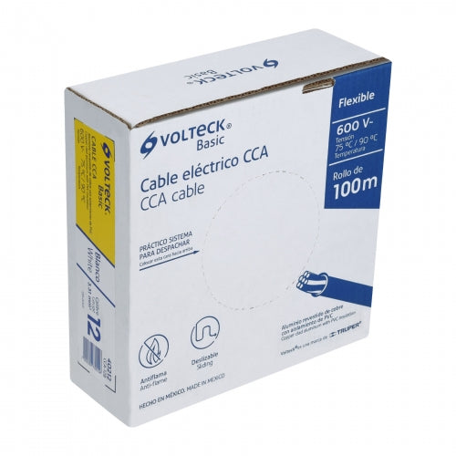 Rollo de 100 metros de cable THW CCA 12 AWG blanco, Basic 40212 CCA-12B