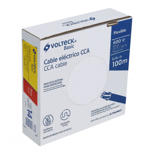 Rollo de 100 metros de cable THW CCA 14 AWG rojo, Basic 40218 CCA-14R