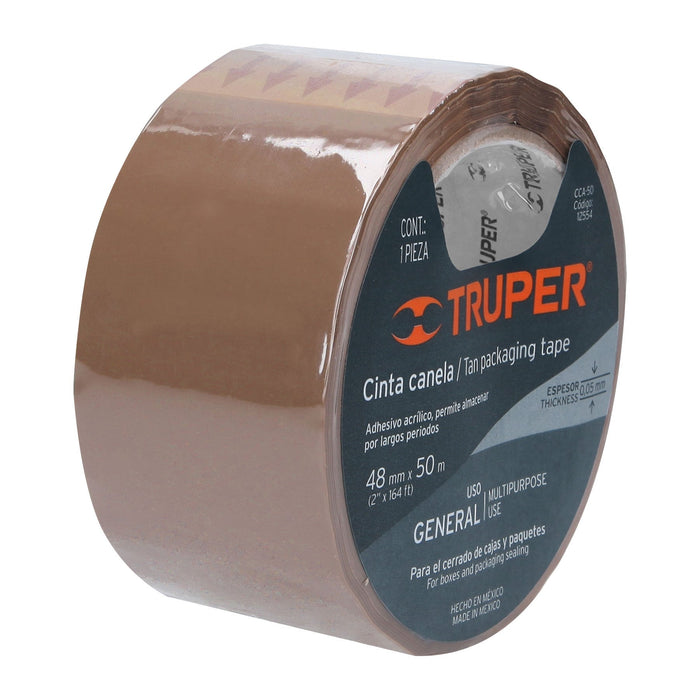 Cinta de empaque 48 mm x 50 m canela, Truper 12554 CCA-50