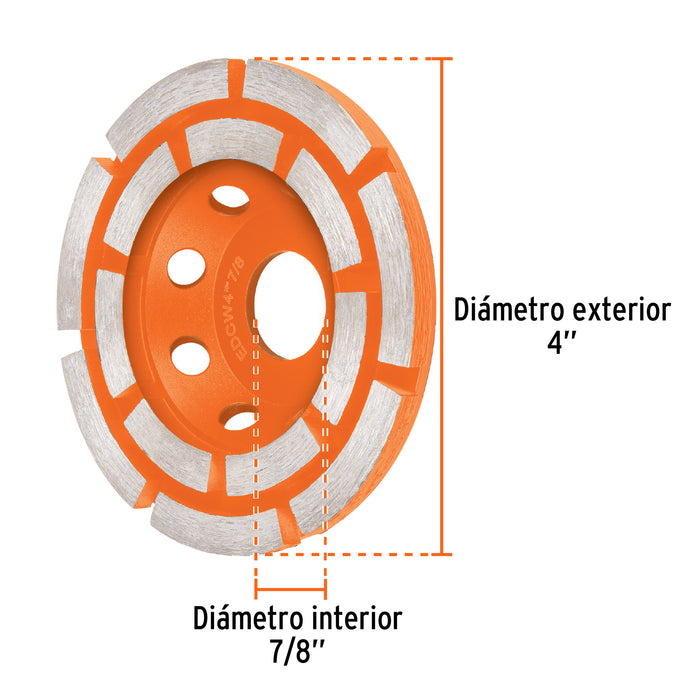 Copa de diamante doble segmento 4', usos generales, Truper 103212 CDT-2173