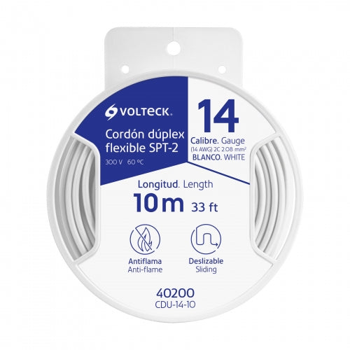 Carrete con 10 m cordón dúplex flexible SPT 14 AWG, Volteck 40200 CDU-14-10