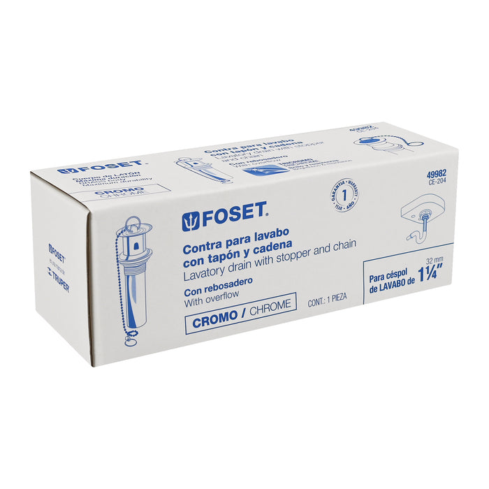 Contra p/lavabo c/rebosadero, tapón y cadena, cromo, 1-1/4' 49982