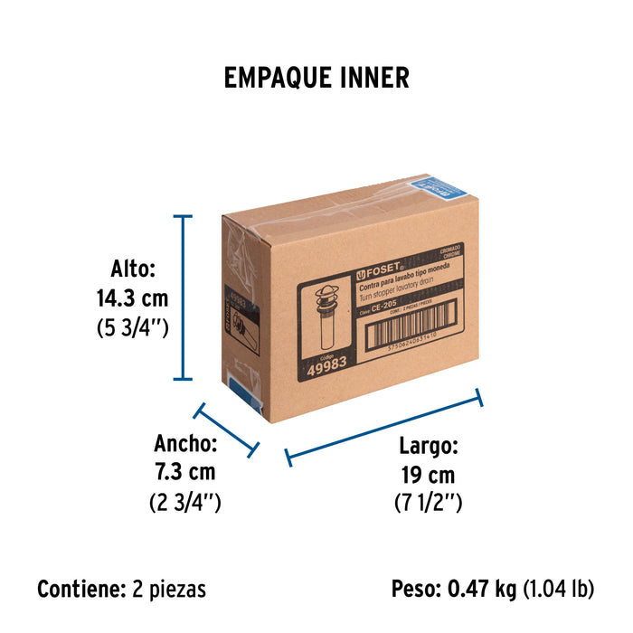 Contra p/lavabo con rebosadero, tipo moneda, cromo, 1-1/4' 49983