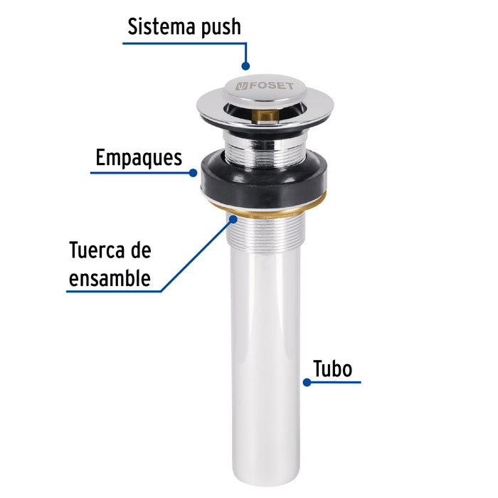 Contra p/lavabo sin rebosadero, sistema push, cromo, 1-1/4' 47037