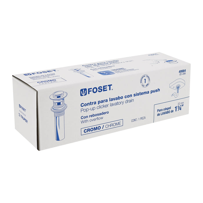 Contra p/lavabo con rebosadero, sistema push, cromo, 1-1/4' 49984