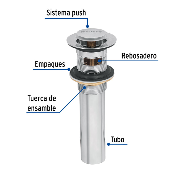 Contra p/lavabo con rebosadero, sistema push, cromo, 1-1/4' 49984