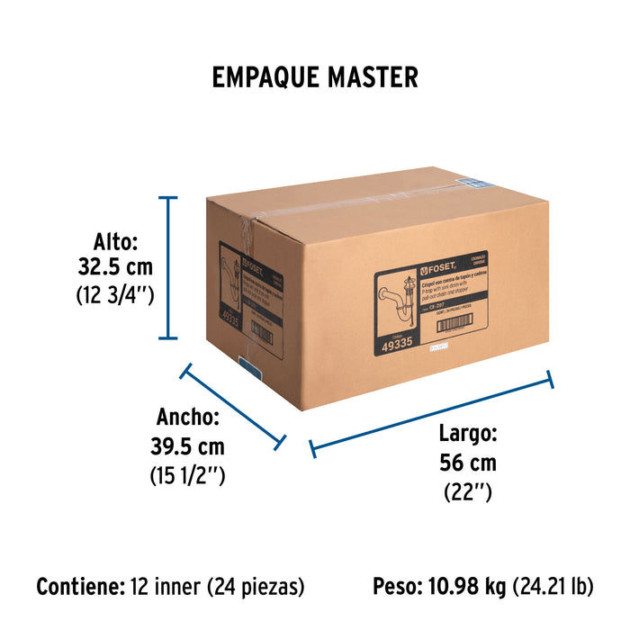 Céspol 1-1/4' c/contra, tapón y cadena, latón cromo,p/lavabo 49335
