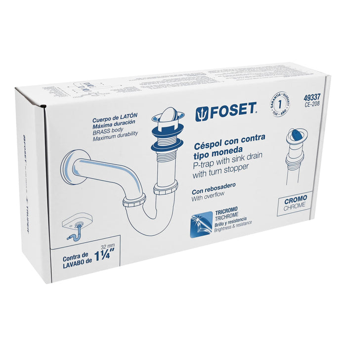 Céspol 1-1/4', contra tipo moneda, latón cromo, para lavabo 49337