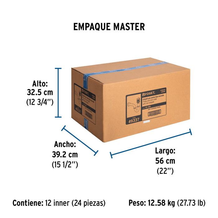 Céspol 1-1/4', contra tipo moneda, latón cromo, para lavabo 49337