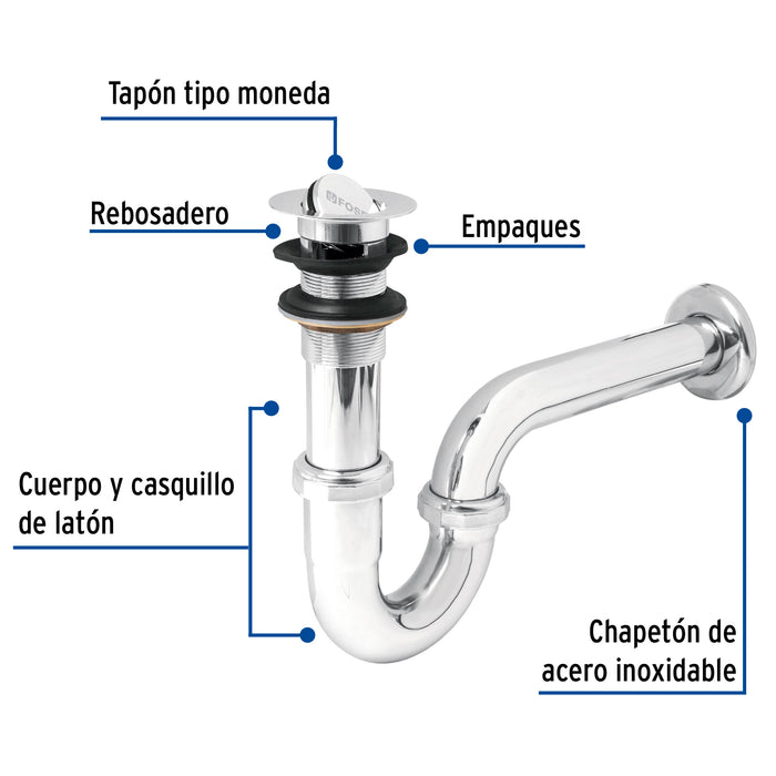 Céspol 1-1/4', contra tipo moneda, latón cromo, para lavabo 49337