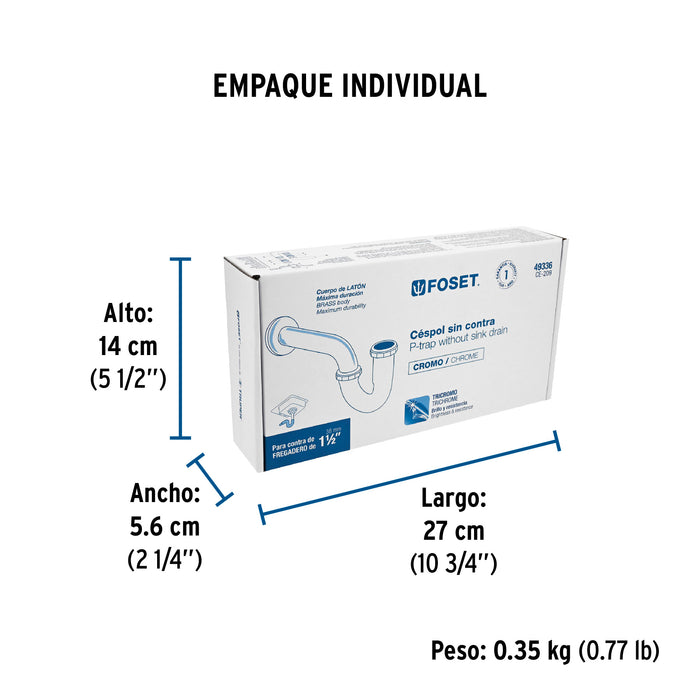 Céspol 1-1/2', sin contra, latón cromo, para fregadero 49336