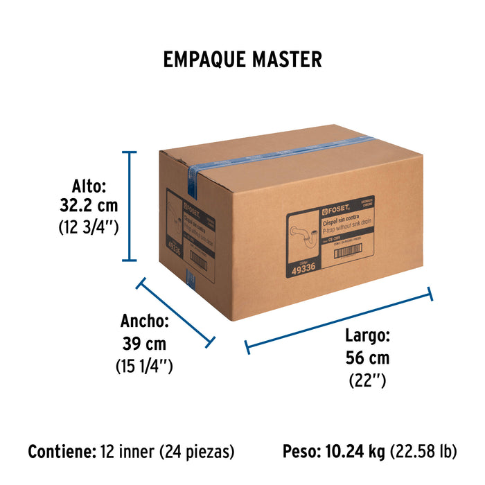 Céspol 1-1/2', sin contra, latón cromo, para fregadero 49336