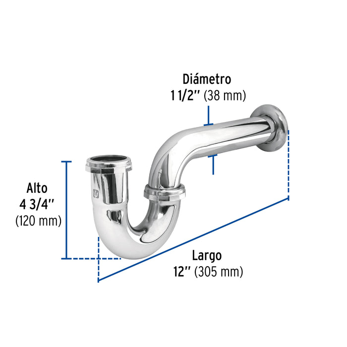 Céspol 1-1/2', sin contra, latón cromo, para fregadero 49336