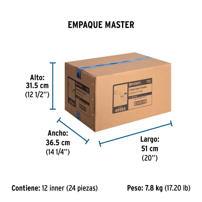 Céspol 1-1/4', sin contra, latón cromo, para lavabo, Foset 49985