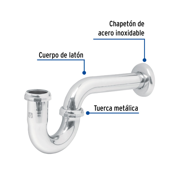 Céspol 1-1/4', sin contra, latón cromo, para lavabo, Foset 49985
