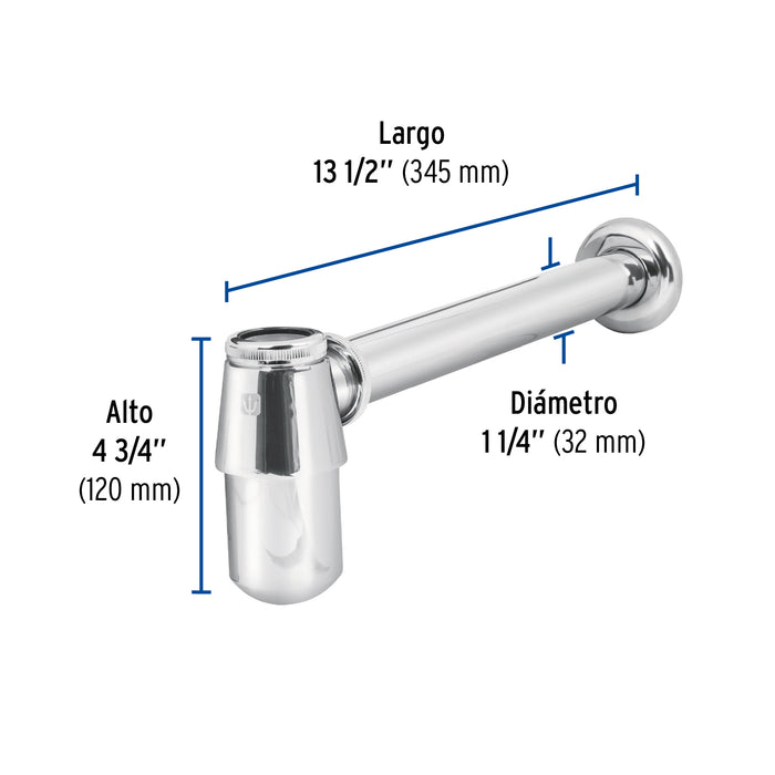Céspol de bote 1-1/4', sin contra, latón cromo, para lavabo 49986
