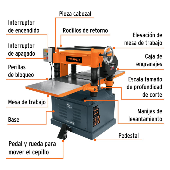 Cepillo de piso 20', 3 HP (2250 W), Truper 16293 CEP-20