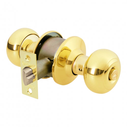 Cerradura tipo oval para recámara, latón brillante, Hermex 43458 CEPO-12R