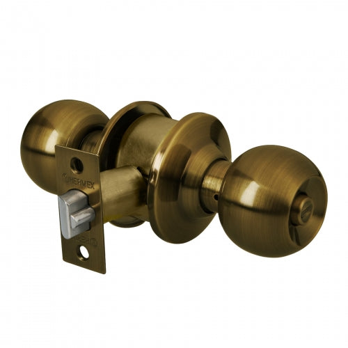 Cerradura tipo esfera para recámara, latón antiguo, Hermex 43470 CEPO-21R
