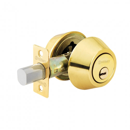Cerrojo llave-llave latón brillante, llave de puntos, Hermex 43592 CERO-12