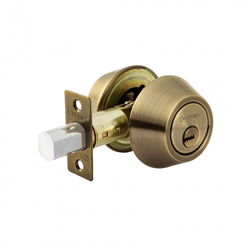 Cerrojo llave-llave latón antiguo, llave de puntos, Hermex 43597 CERO-22