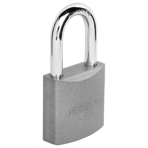 Candado de hierro 32 mm gancho largo en blíster, Hermex 43794 CHB-32L