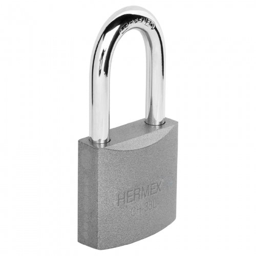 Candado de hierro 38 mm gancho largo en blíster, Hermex 43326 CHB-38L