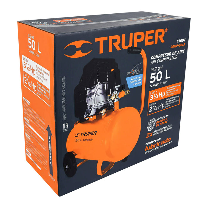 Compresor de aire, lubricado,horizontal 50L 3½HP 127V Truper 15007 COMP-50LT