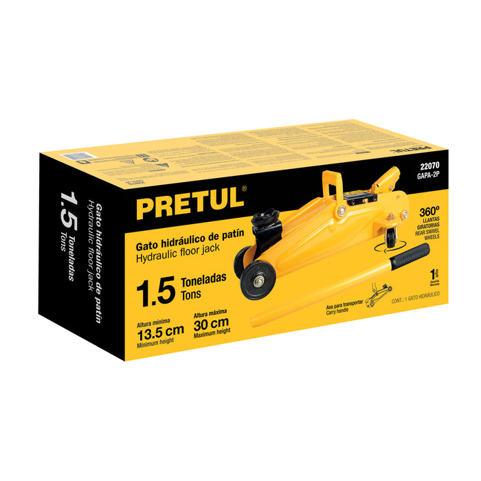 Gato hidráulico de patín 1.5t, 32 movimientos, Pretul 22070 GAPA-2P