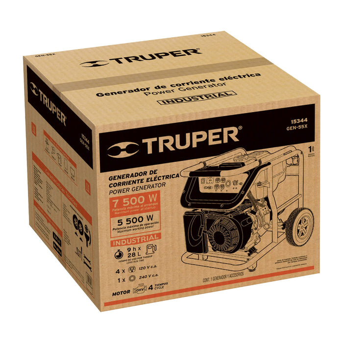 Generador portátil 5.5 kW motor a gasolina, Truper 15344 GEN-55X