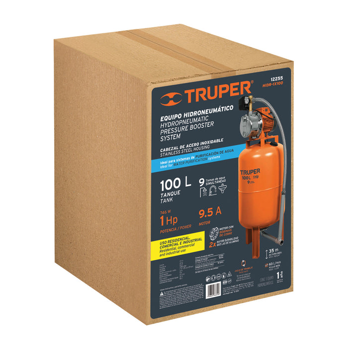 Equipo hidroneumático 100L, bomba jet 1 HP, Truper 12255 HIDR-1X100