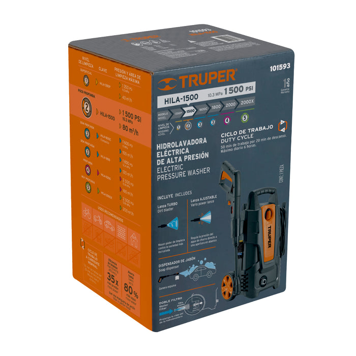 Hidrolavadora eléctrica 1500 PSI, Truper 101593 HILA-1500