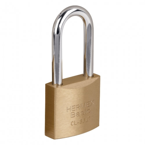Candado de latón 30 mm gancho largo en blíster, Hermex Basic 23516 CL-30LP