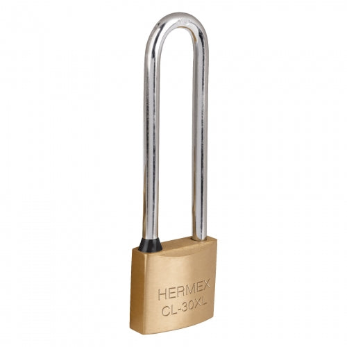 Candado de latón 30 mm gancho extra largo en blíster, Hermex 43440 CL-30XL