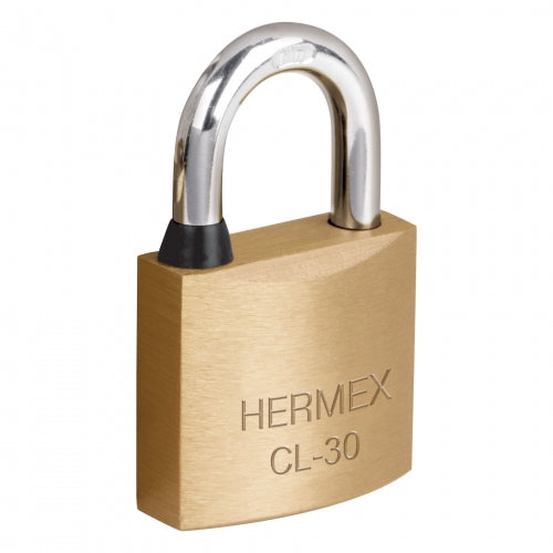 Candado de latón 30 mm gancho corto en blíster, Hermex 43427 CL-30