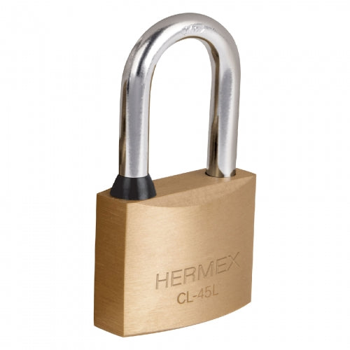 Candado de latón 45 mm gancho largo en blíster, Hermex 43438 CL-45L