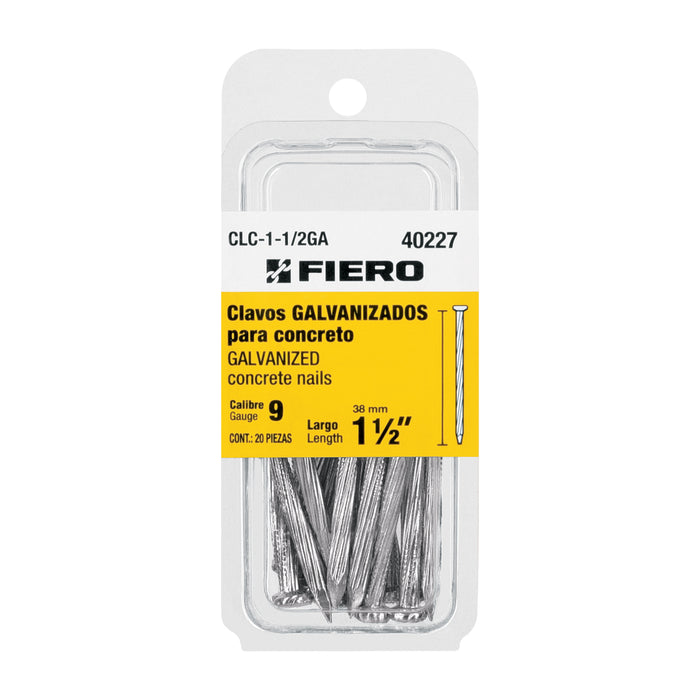 Blíster con 20 clavos galvanizados p/concreto 1-1/2', Fiero Código: 40227
