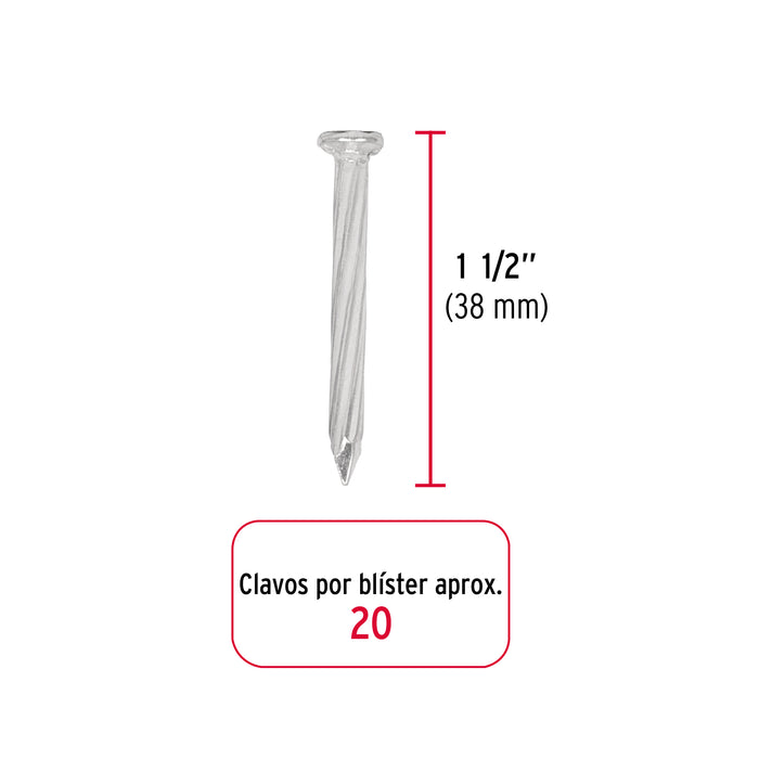 Blíster con 20 clavos galvanizados p/concreto 1-1/2', Fiero Código: 40227