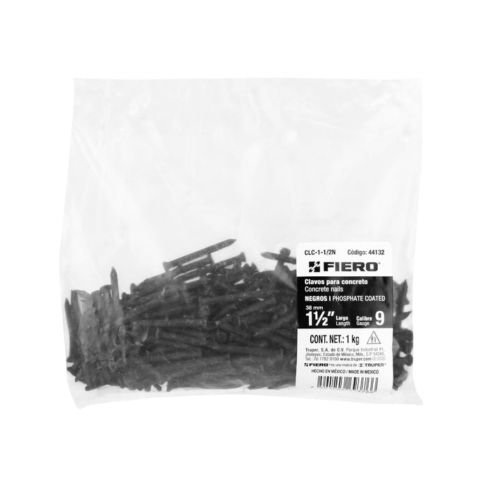 Bolsa con 1 kg de clavos para concreto negros 1-1/2', Fiero Código: 44132