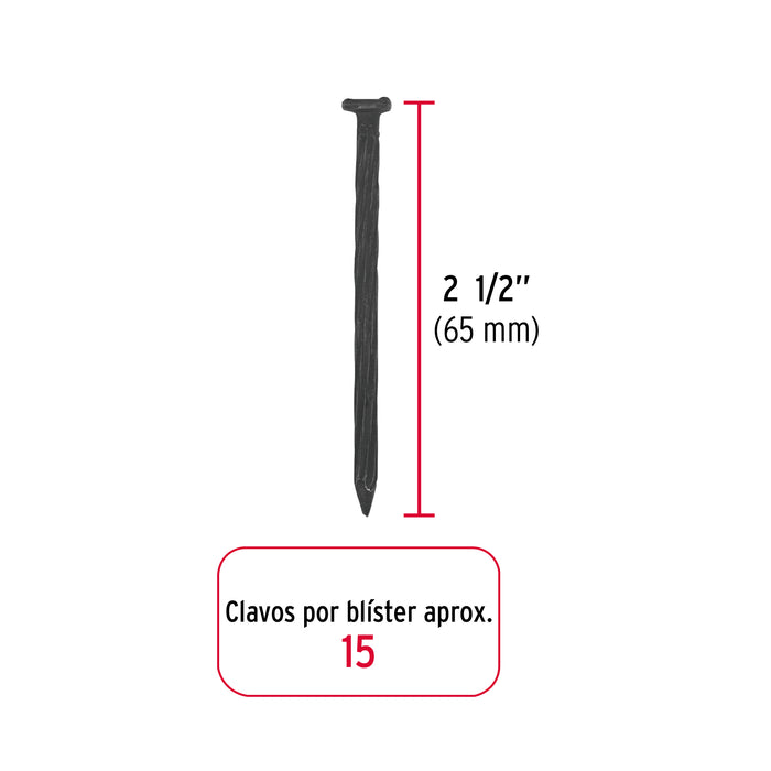 Blíster con 15 clavos negros para concreto 2-1/2', Fiero 40220 CLC-2-1/2NA
