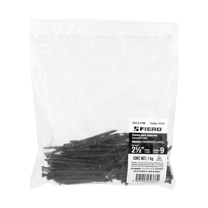 Bolsa con 1 kg de clavos para concreto negros 2-1/2', Fiero Código: 44134
