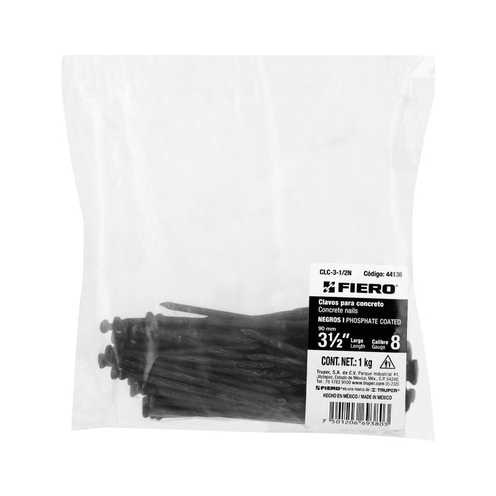 Bolsa con 1 kg de clavos para concreto negros 3-1/2', Fiero Código: 44136