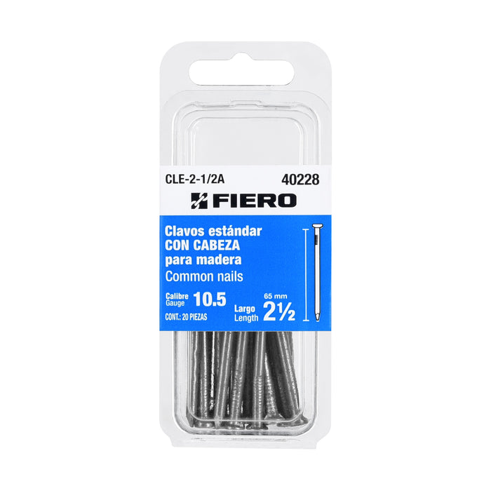 Blíster con 20 clavos estándar 2-1/2' con cabeza, Fiero 40228 CLE-2-1/2A